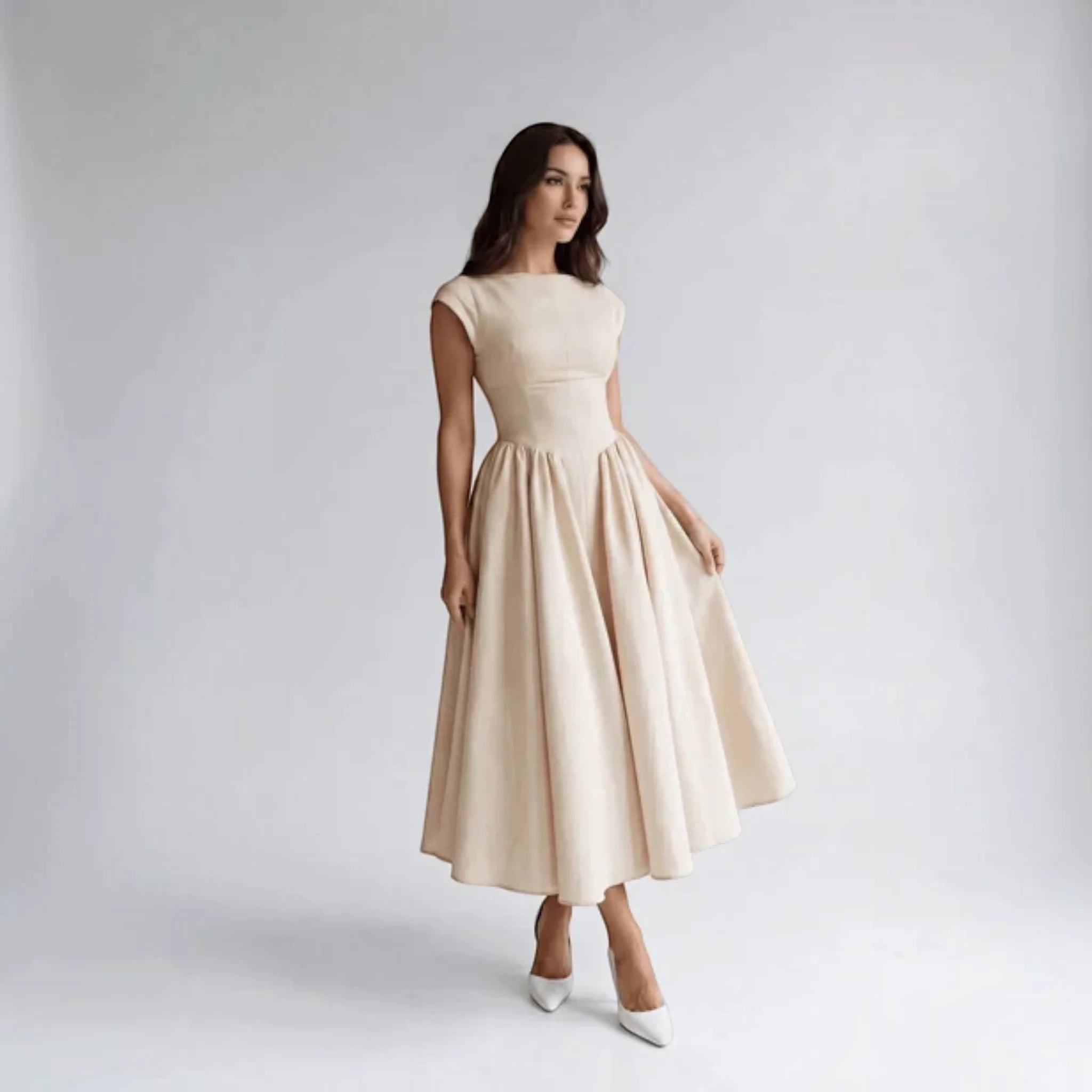 Women Sleeveless Fit and Flare Midi Dress Wedding Guest