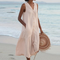 Women Sleeveless V-Neck Button Front Midi Dress