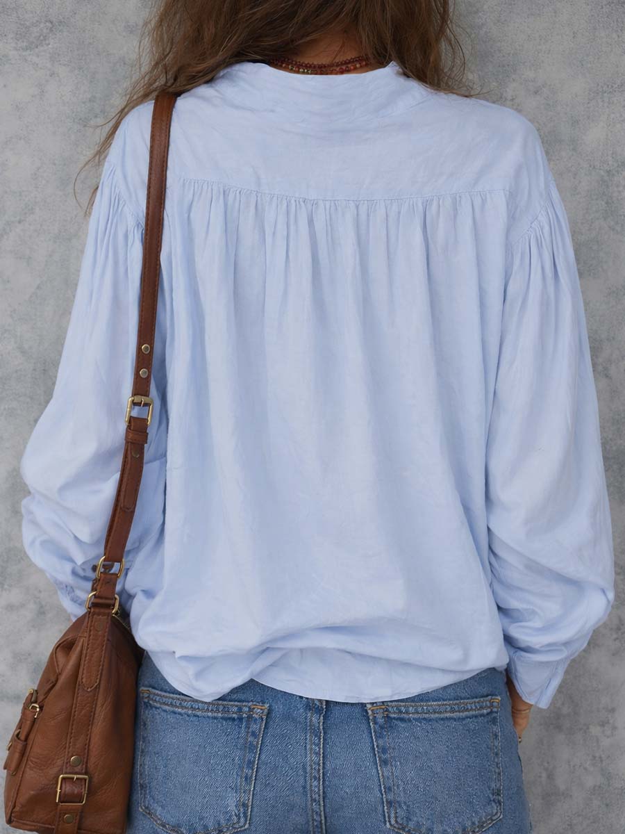 Women Cotton Long Sleeve Ruffle Cuff Blouse - Image 4