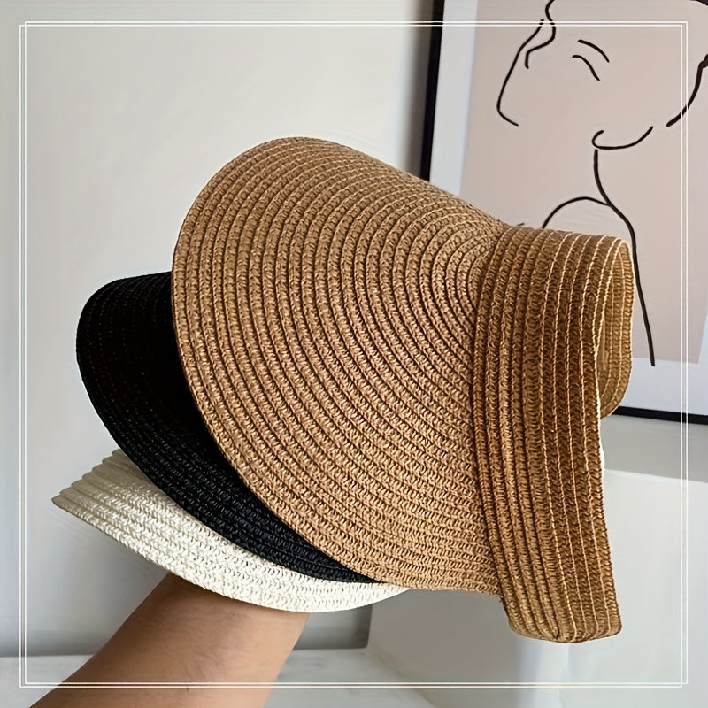 Women Woven Straw Wide Brim Sun Visor Hat - Image 6
