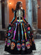 Women's Hand-Painted-Style Anatomical Rib-Cage Maxi Dress
