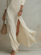 Women Ivory One Shoulder Textured Maxi Dress Bohemian - Image 6