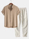 Men 2 Piece Linen Short Sleeve Shirt Pants Set