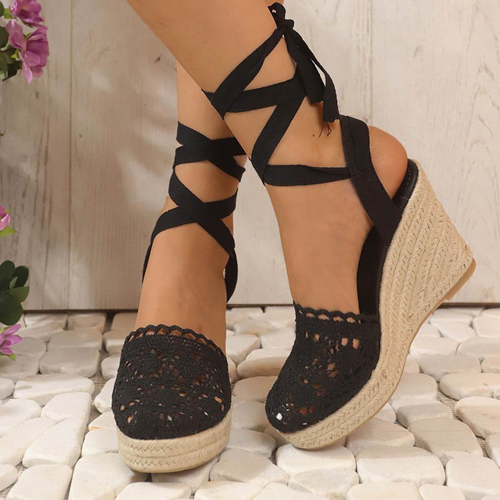 Women's Crochet Wedge Sandals Espadrille - Image 2