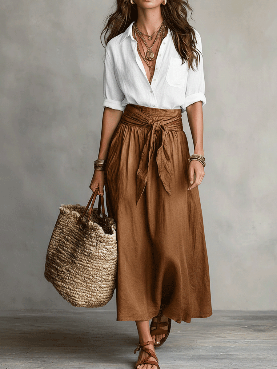 Women Satin Midi Boho Skirt Set Two Piece - Image 5