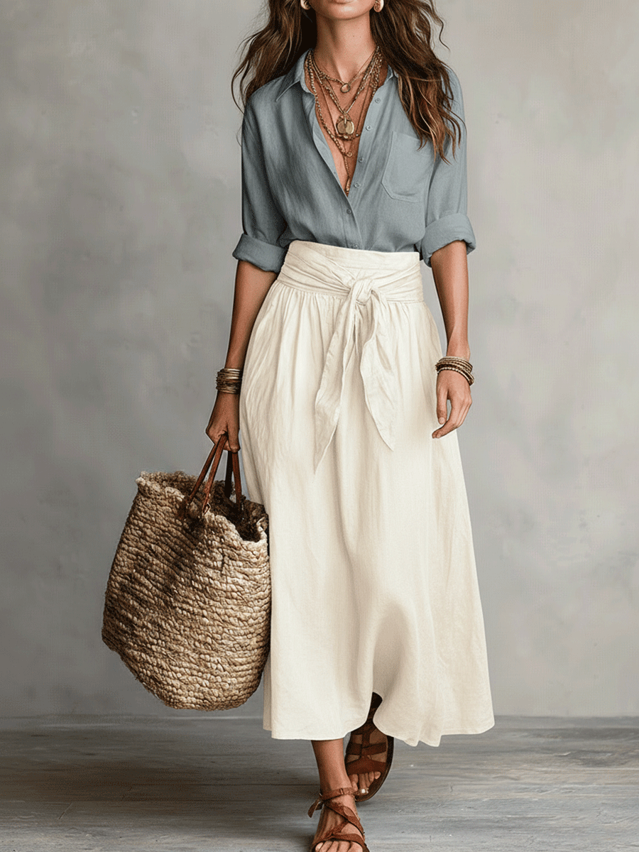 Women Satin Midi Boho Skirt Set Two Piece - Image 6