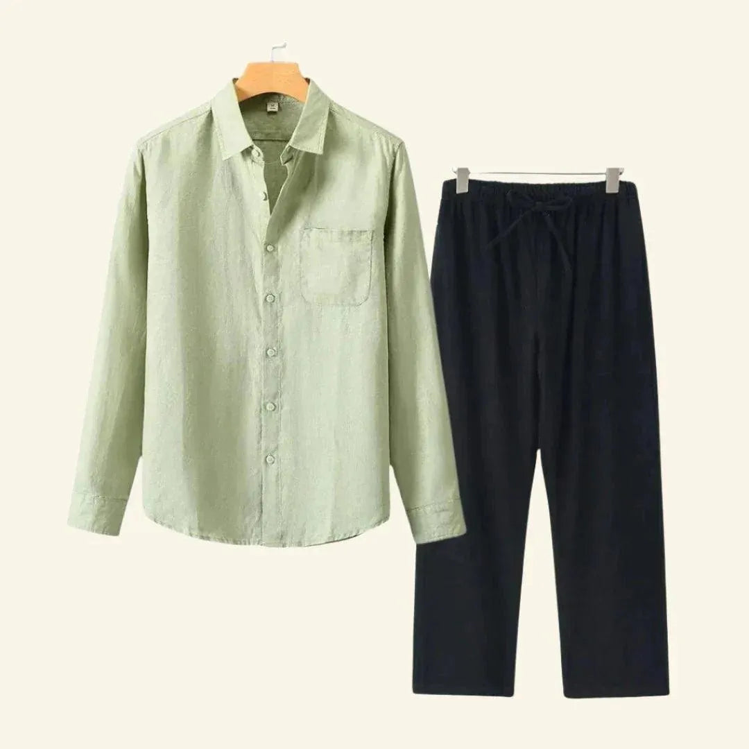 Men's Two Piece Linen Shirt Pants Set - Image 5
