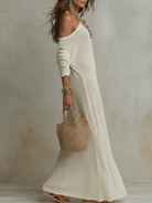 Women Ivory One Shoulder Textured Maxi Dress Bohemian - Image 3
