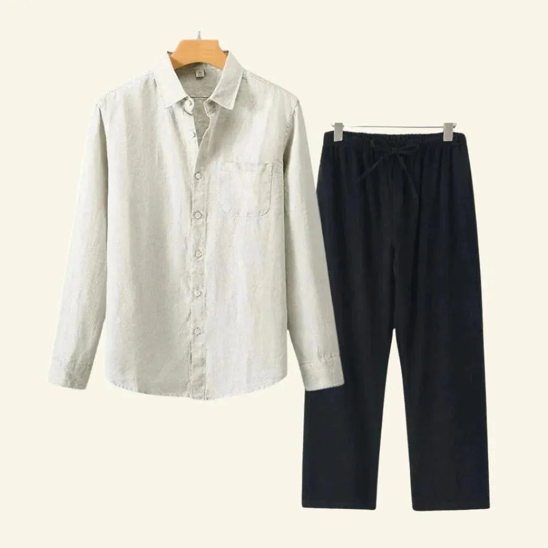 Men's Two Piece Linen Shirt Pants Set - Image 11