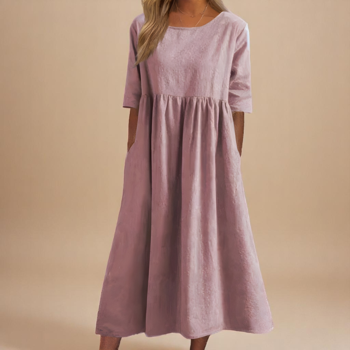 Women Relaxed Fit Midi Dress Pockets Casual Summer - Image 4