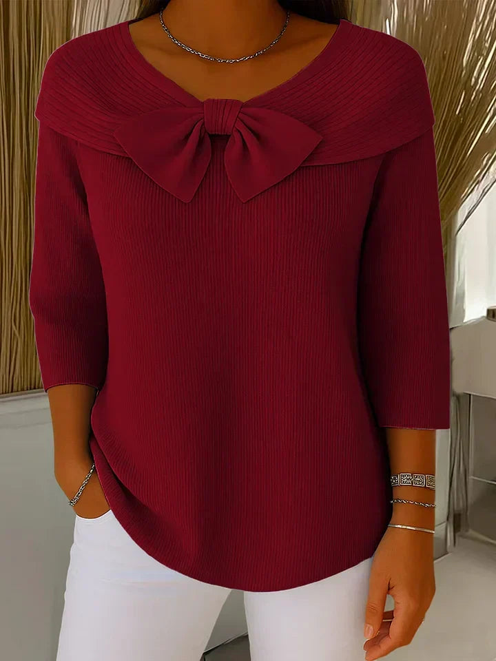 Women Bow Fitted Knit Sweater - Image 4