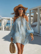 Women Bohemian Leopard Print Cold Shoulder Balloon Sleeve Mini Dress