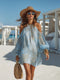 Women Bohemian Leopard Print Cold Shoulder Balloon Sleeve Mini Dress
