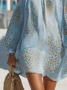 Women Bohemian Leopard Print Cold Shoulder Balloon Sleeve Mini Dress - Image 5