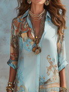 Women Chiffon Printed Shirt Collar Maxi Dress - Image 6