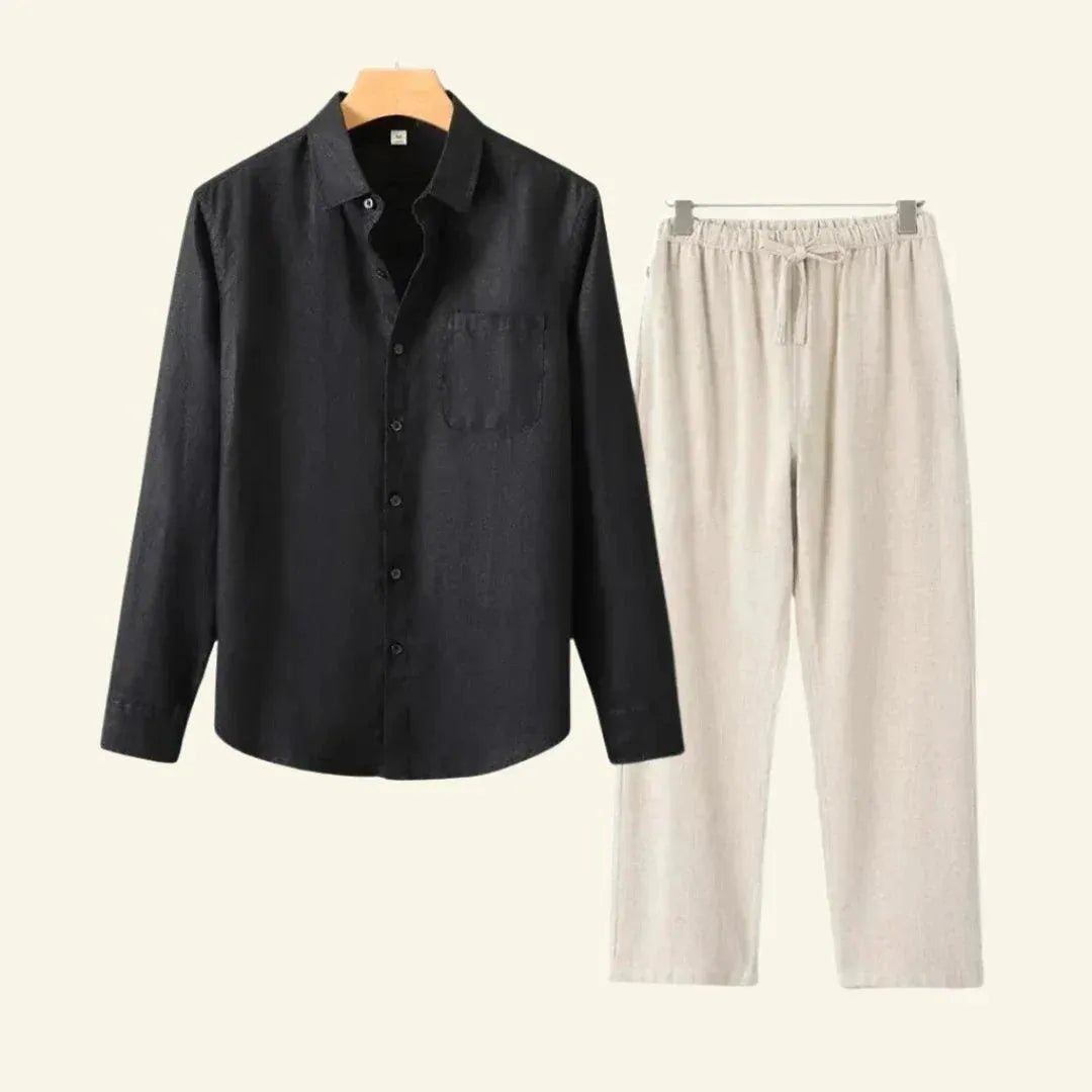Men's Two Piece Linen Shirt Pants Set - Image 3