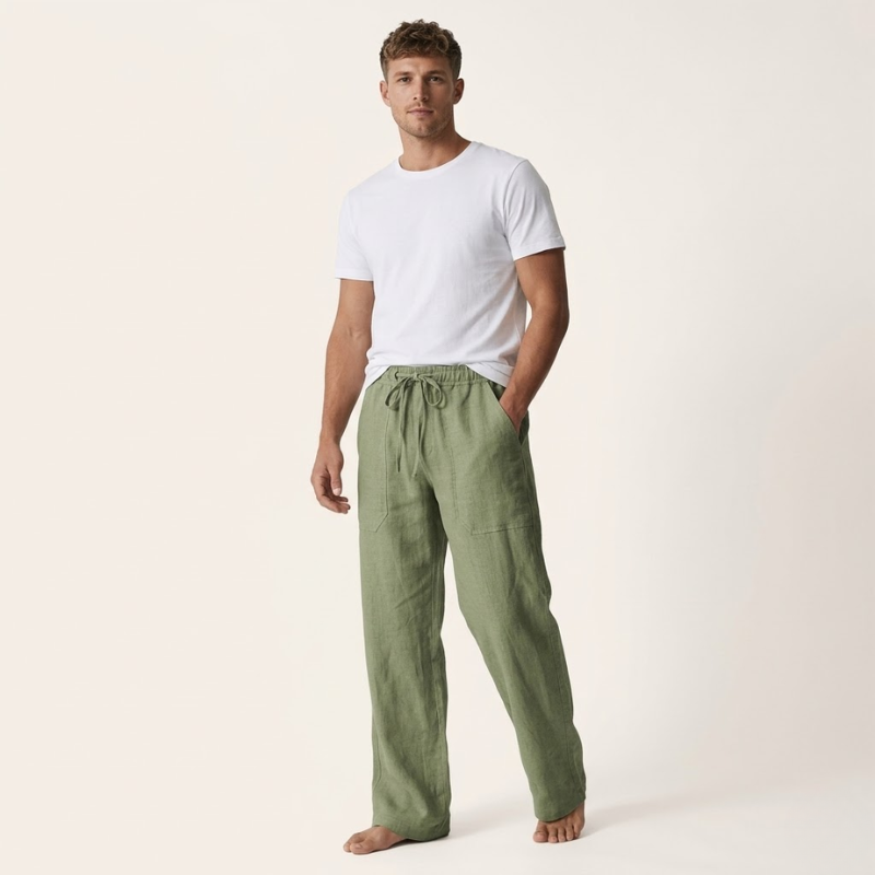 Men's Linen Cotton Drawstring Pants Loose Fit