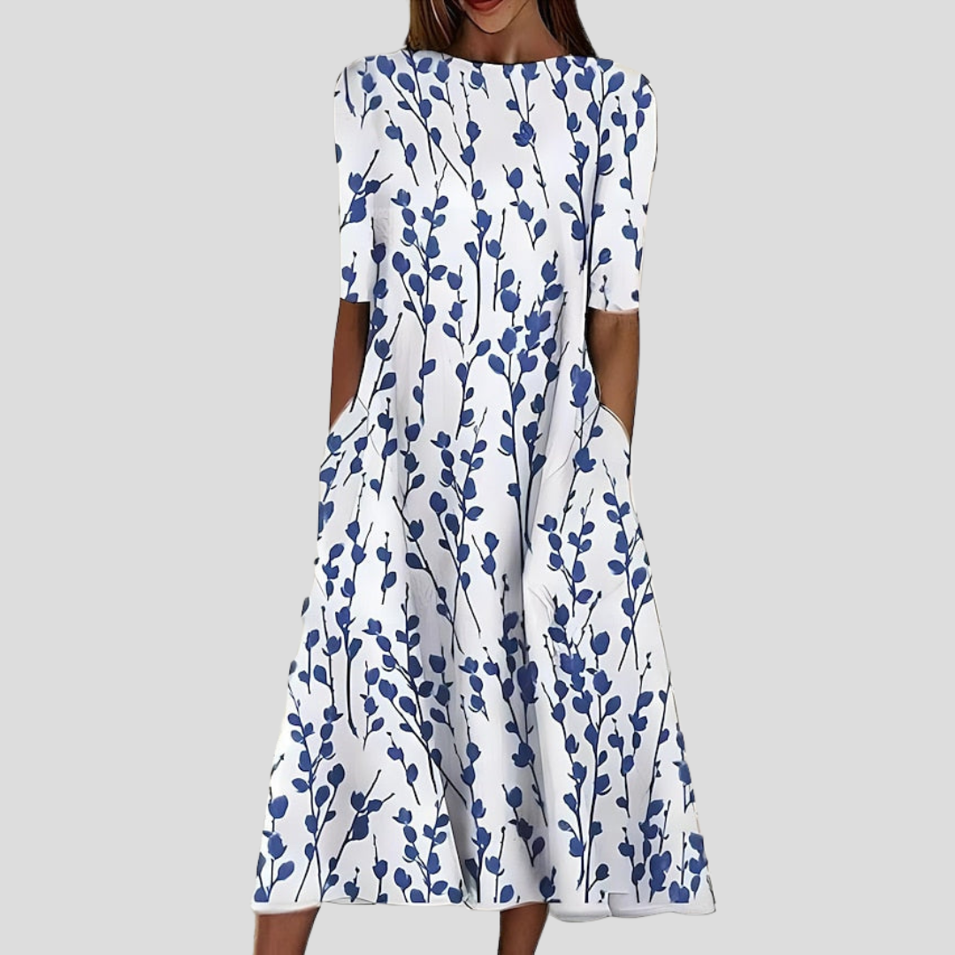 Sela™ – Küstenblumen Midi Kleid