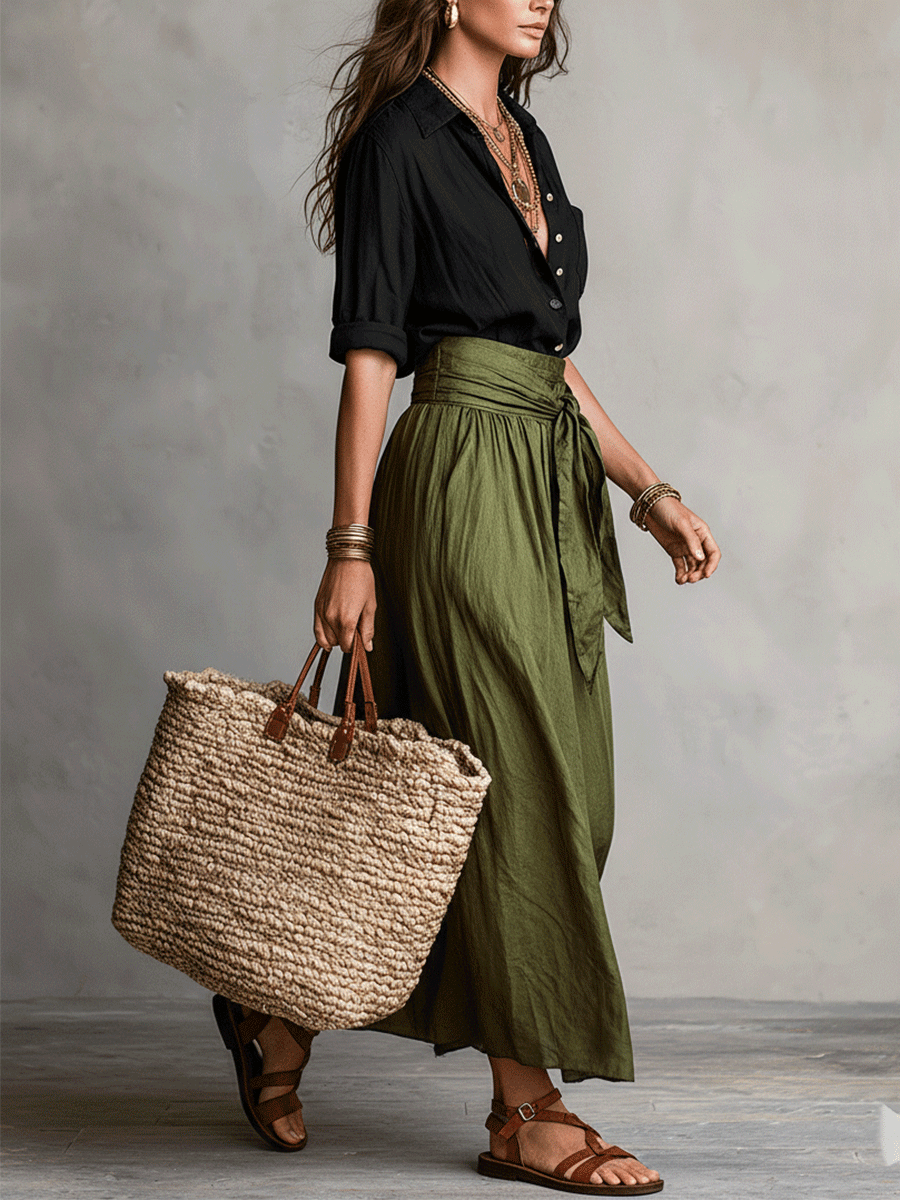 Women Satin Midi Boho Skirt Set Two Piece - Image 8