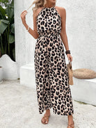 Women Leopard Print Halter Neck Wide Leg Jumpsuit - Image 5