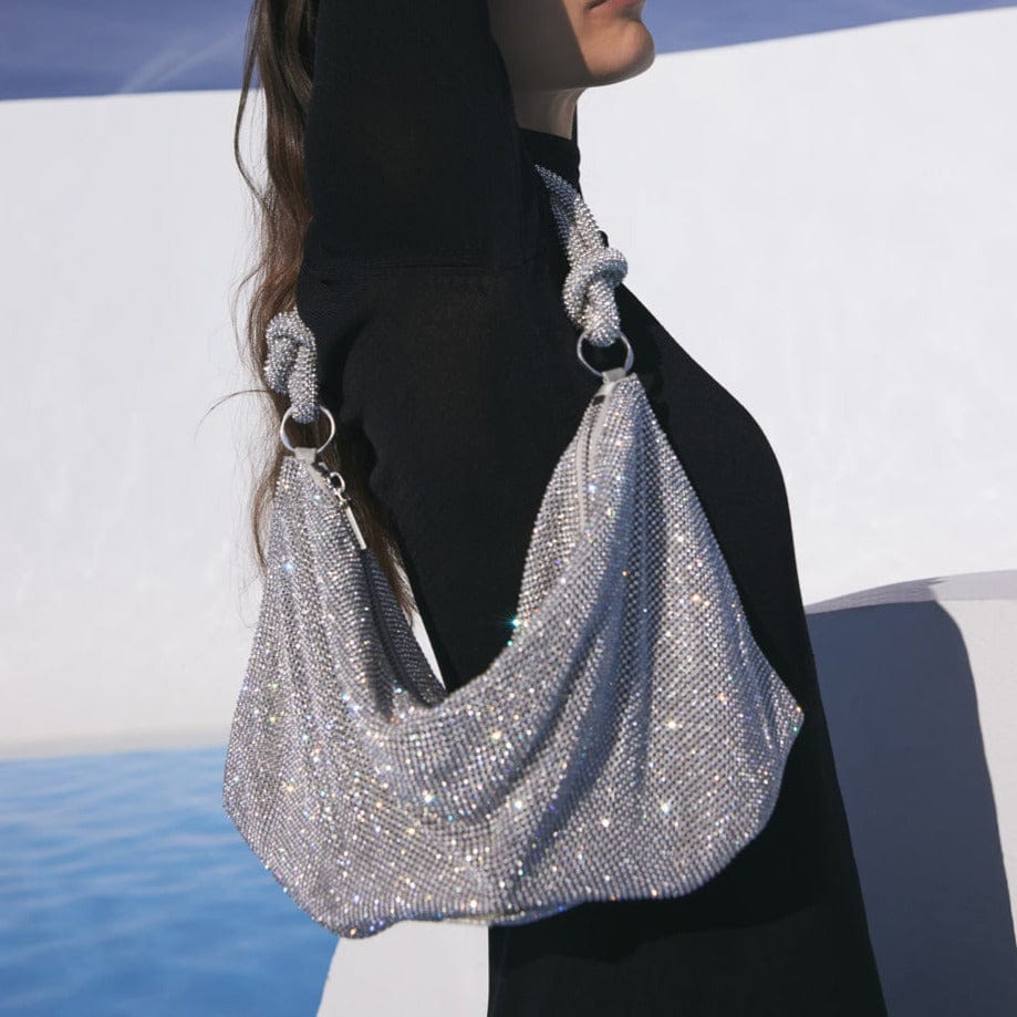 Women Rhinestone Evening Bag Triangle Knotted Clutch - Image 6