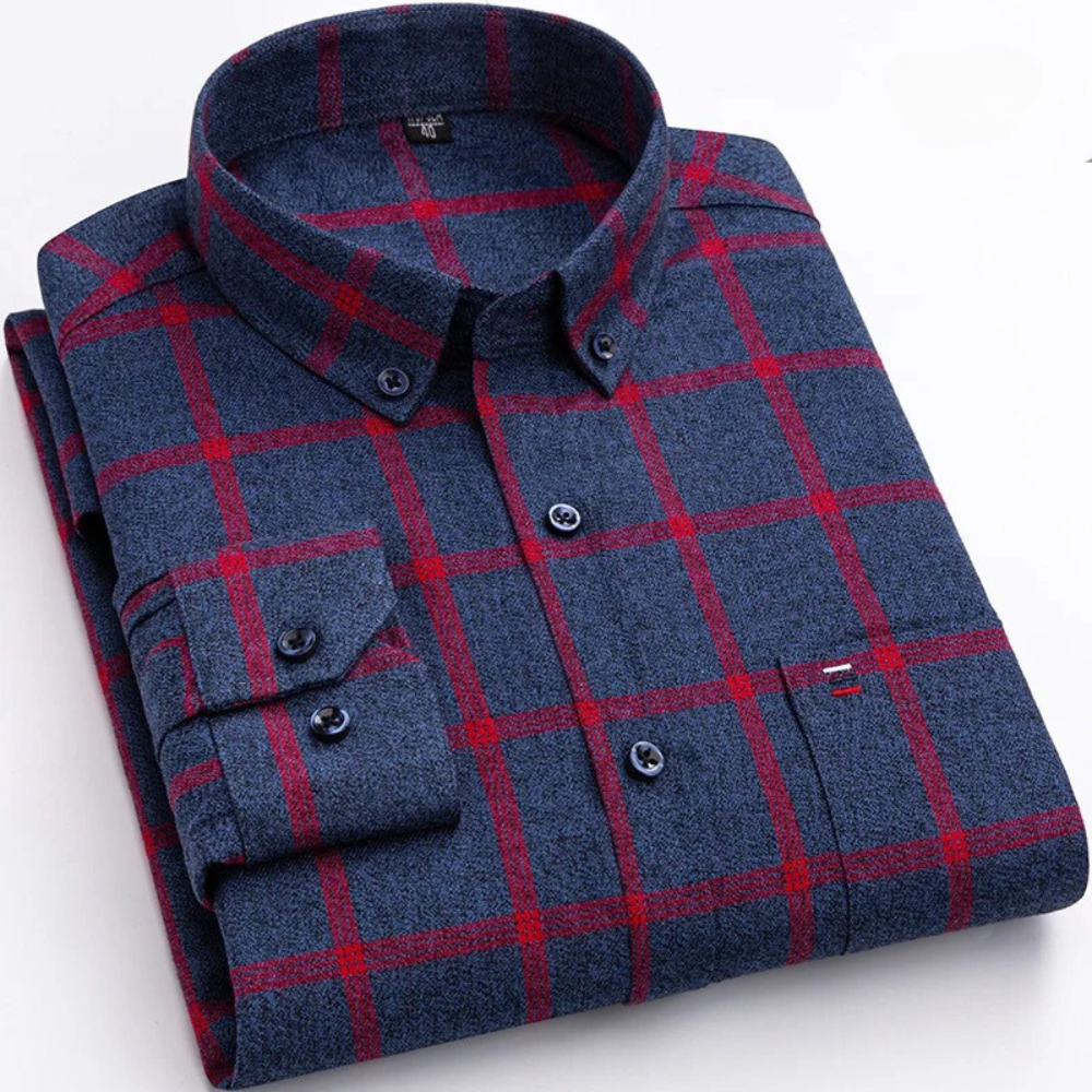 Men's Plaid 100% Cotton Button-Down Shirt - Image 2