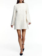 Women Textured Boucle Knit Long Sleeve Mini Dress