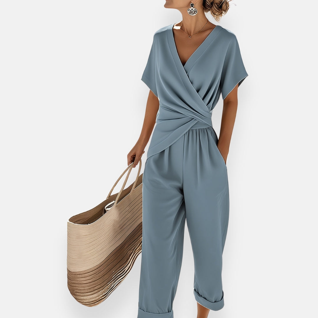 Women's Wrap Wide Leg Jumpsuit Elegant Summer Flowy - Image 4