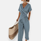 Women's Wrap Wide Leg Jumpsuit Elegant Summer Flowy - Image 4