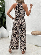 Women Leopard Print Halter Neck Wide Leg Jumpsuit - Image 3