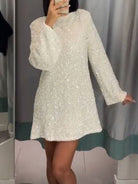 Women Textured Boucle Knit Long Sleeve Mini Dress - Image 6