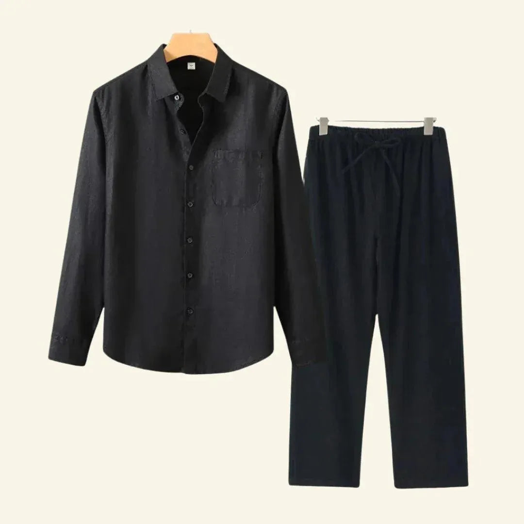 Men's Two Piece Linen Shirt Pants Set - Image 2