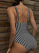 Women Striped Flattering One Piece Swimsuit Tummy Control - Image 2