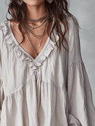Women Ruffle Boho Blouse Long Sleeve Vintage Inspired White - Image 9