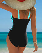 Women Lace Up Color Block One Piece Swimsuit - Image 7