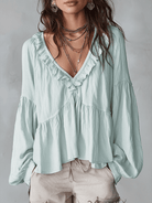Women Ruffle Boho Blouse Long Sleeve Vintage Inspired White - Image 3