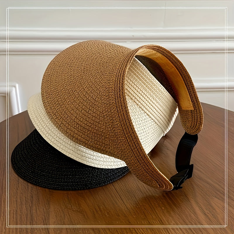 Women Woven Straw Wide Brim Sun Visor Hat - Image 2