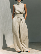 Damen Ärmellose Bluse und Weite-Hosen Ensemble