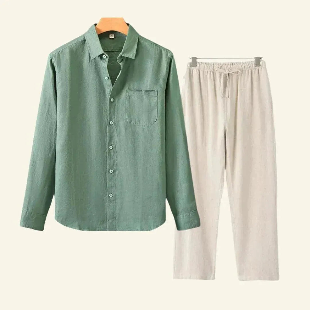 Men's Two Piece Linen Shirt Pants Set