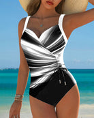 Women Lace Up Color Block One Piece Swimsuit - Image 11