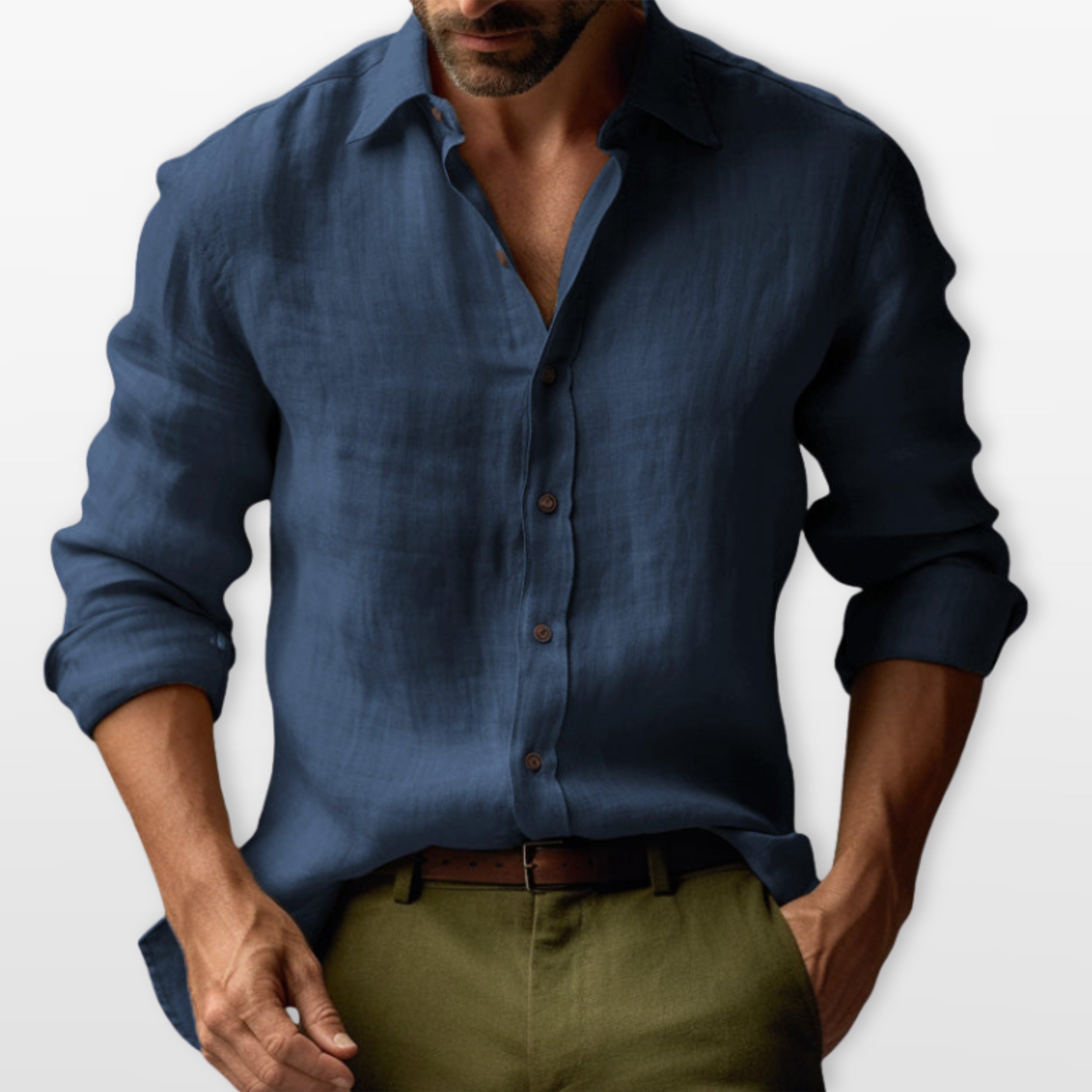 Men's Linen Button-Down Casual Shirt Relaxed Fit - Image 3