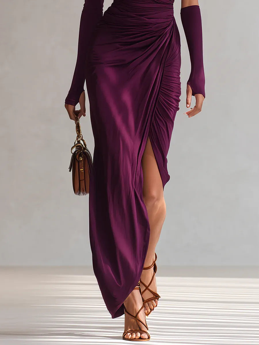 Women One Shoulder Ruched Formal Maxi Dress - Image 3