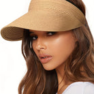 Women Woven Straw Wide Brim Sun Visor Hat - Image 3