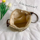 Women Straw Shoulder Bag Vegan Leather Strap - Image 4