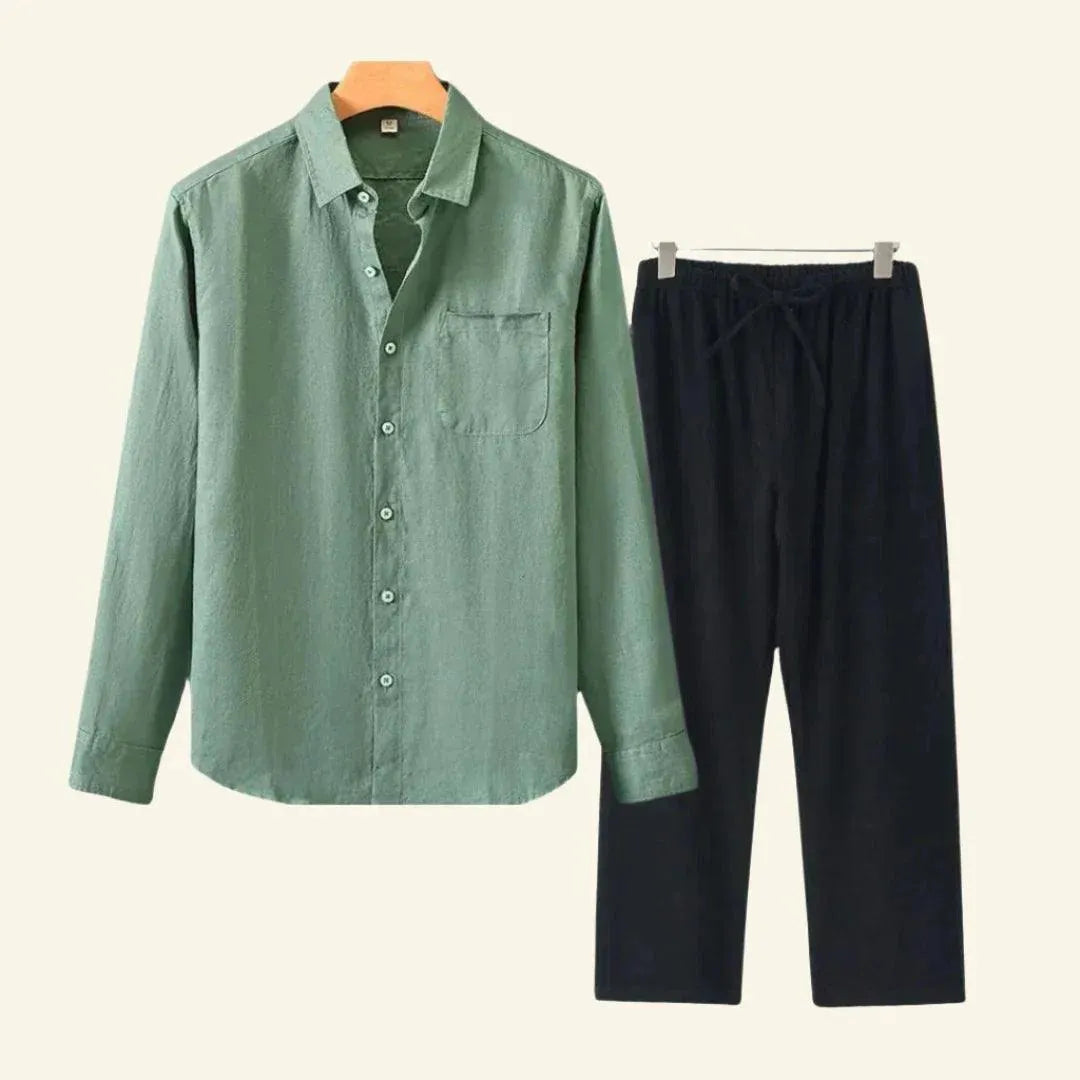 Men's Two Piece Linen Shirt Pants Set - Image 4
