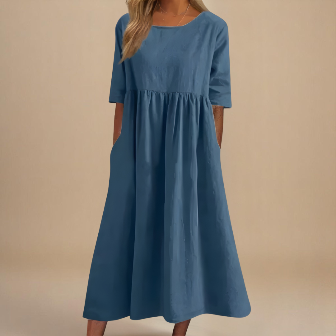Women Relaxed Fit Midi Dress Pockets Casual Summer - Image 2