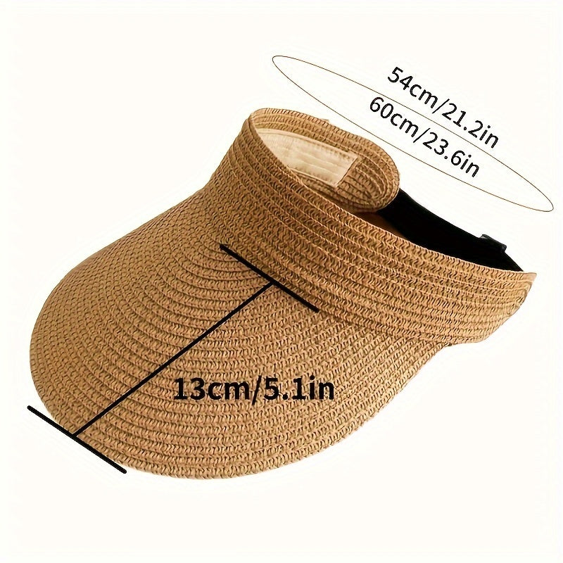 Women Woven Straw Wide Brim Sun Visor Hat - Image 4