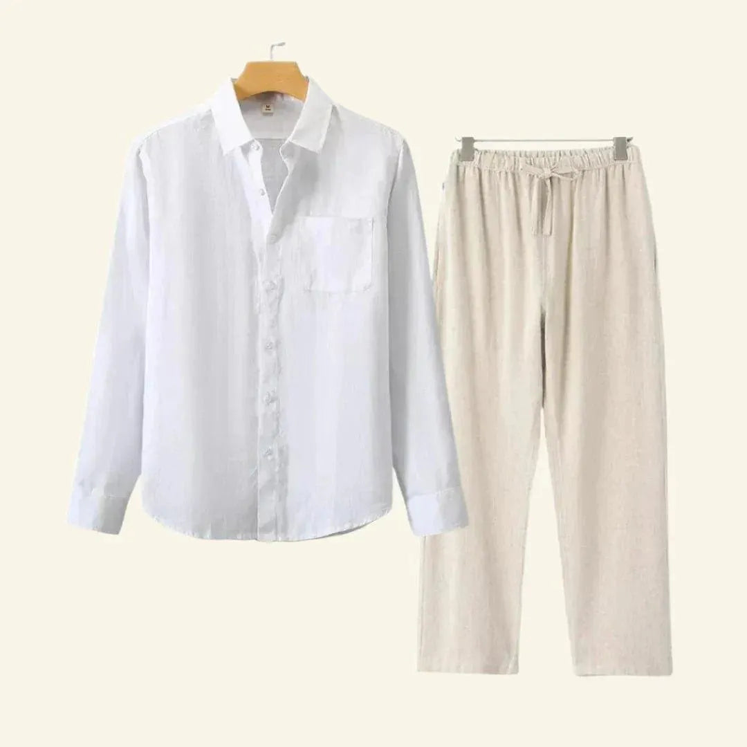 Men's Two Piece Linen Shirt Pants Set - Image 10