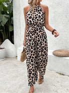 Women Leopard Print Halter Neck Wide Leg Jumpsuit - Image 6