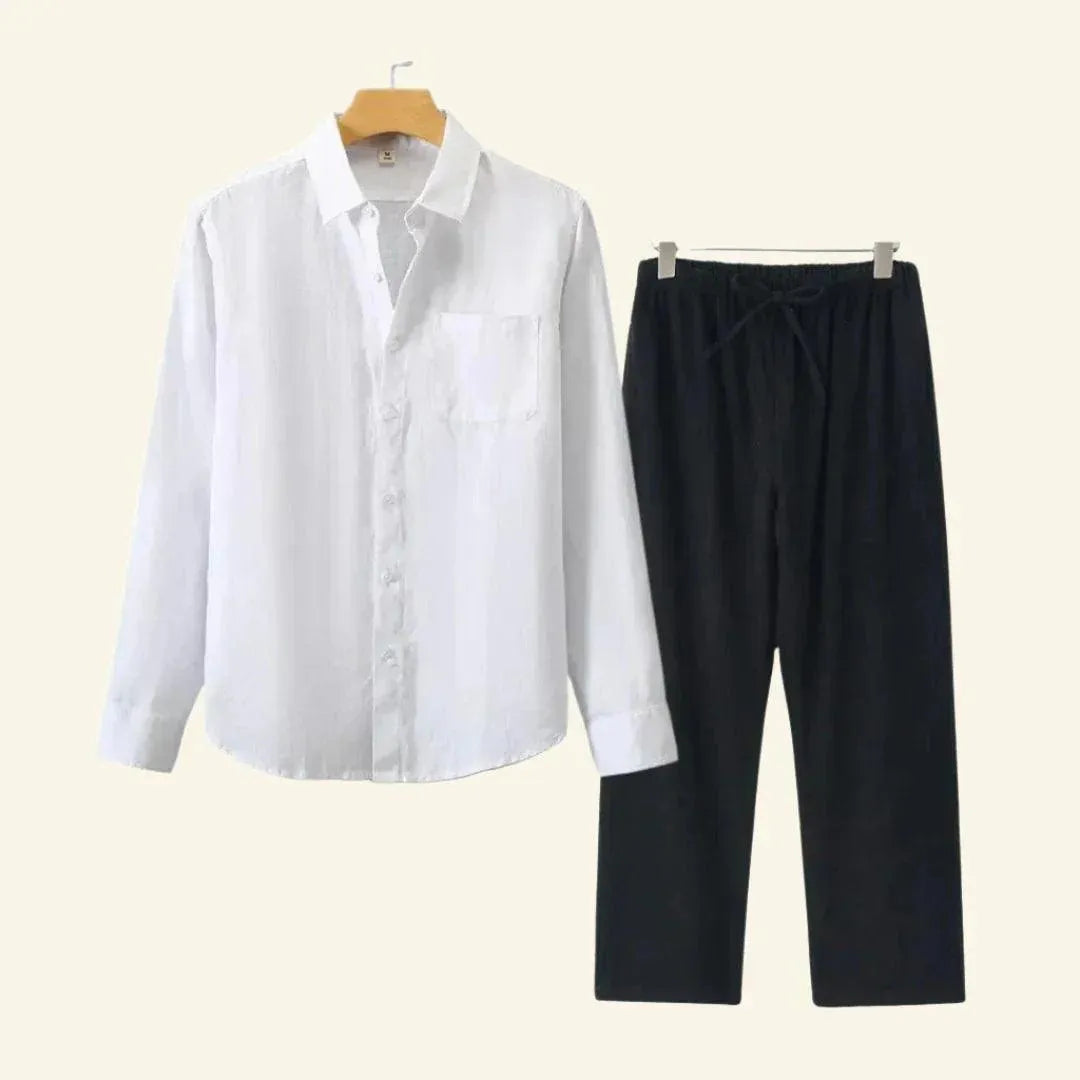 Men's Two Piece Linen Shirt Pants Set - Image 9